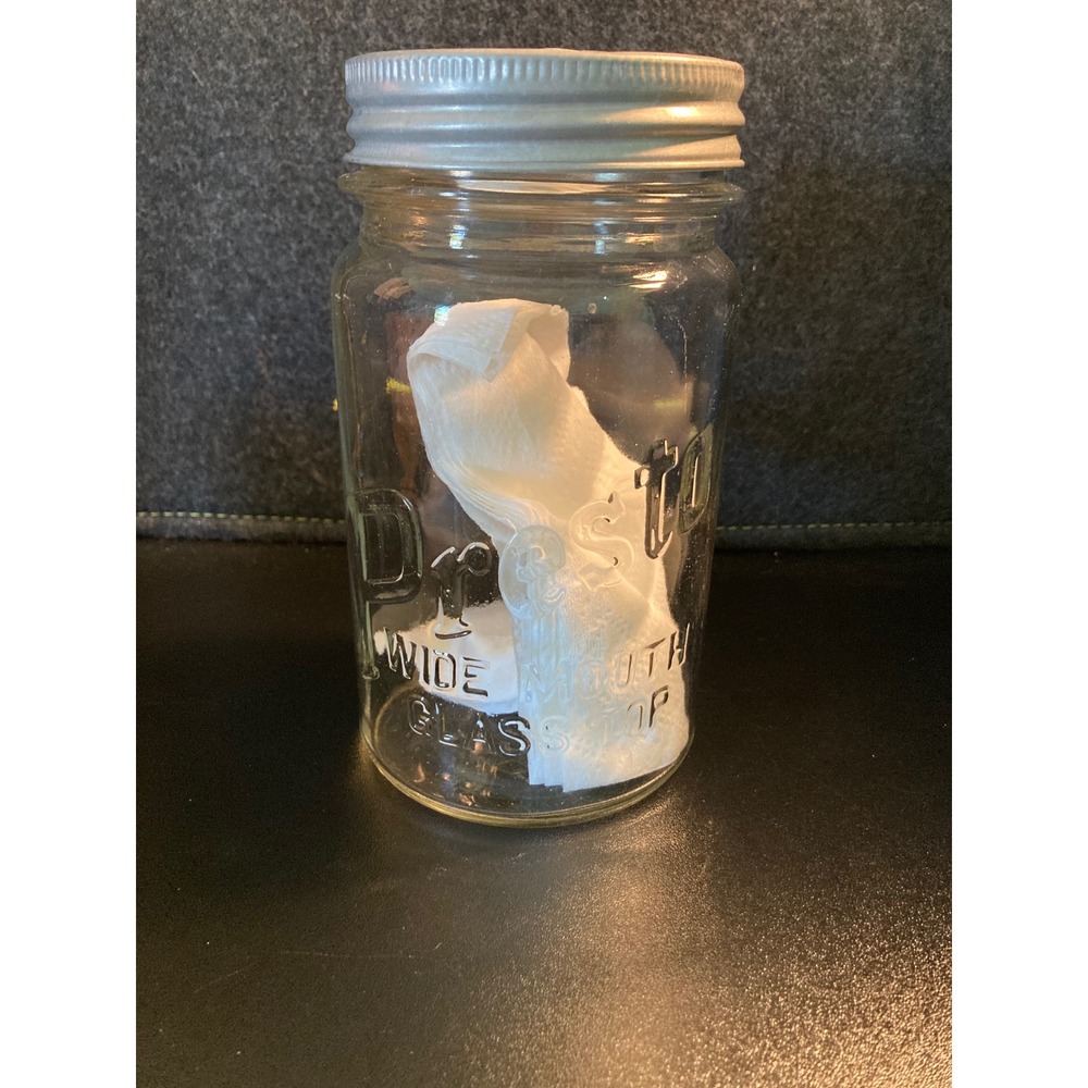 Vintage Presto Wide Mouth Glass Canning Jar with Glass Lid and Metal Band 7in